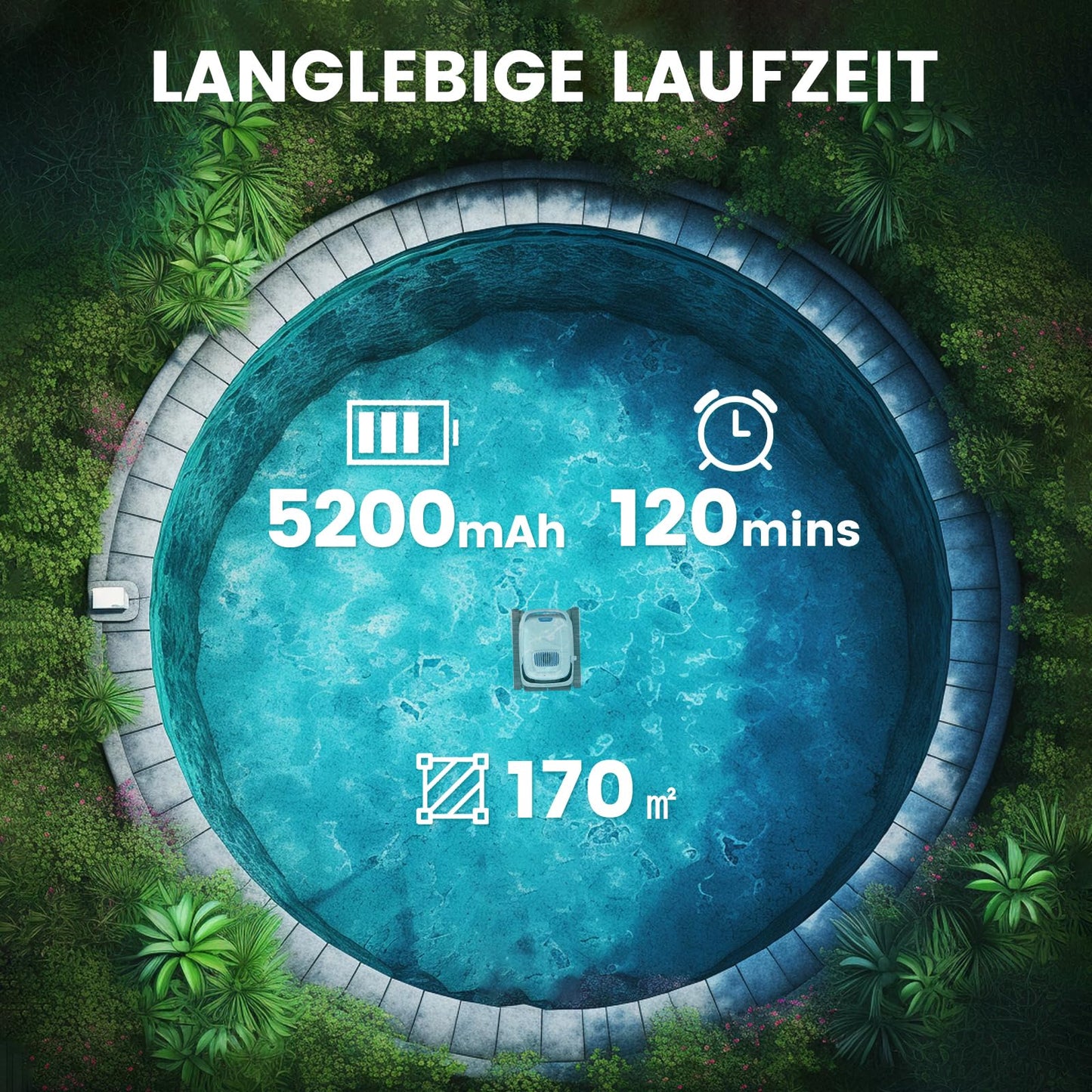 Pool-Royal Poolroboter PC10 Akku, Model 2025, Poolsauger, Kabellos, Autoparken und Wandklettern 3 Motoren 120 Minuten Batterielaufzeit für Schwimmbecken Boden, Wand, Wasserlinie