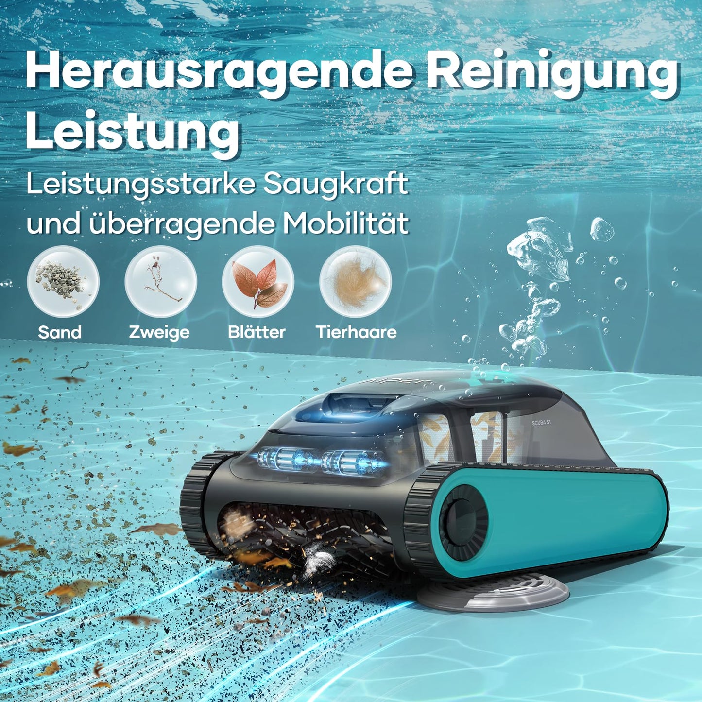 AIPER Scuba S1 Poolroboter Boden und Wand, Kabelloser Poolsauger mit Wandklettern, Intelligenten Navigation 2.0, 150 Minuten Batterielaufzeit, Poolreiniger für Eingelassene Pools bis zu 150㎡