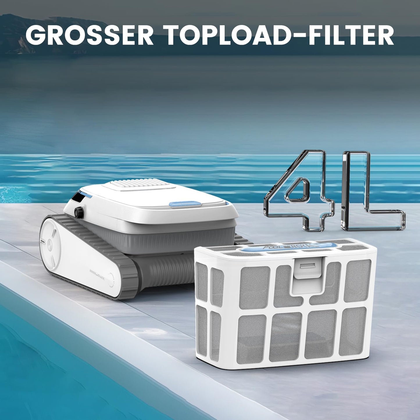 Pool-Royal Poolroboter PC10 Akku, Model 2025, Poolsauger, Kabellos, Autoparken und Wandklettern 3 Motoren 120 Minuten Batterielaufzeit für Schwimmbecken Boden, Wand, Wasserlinie