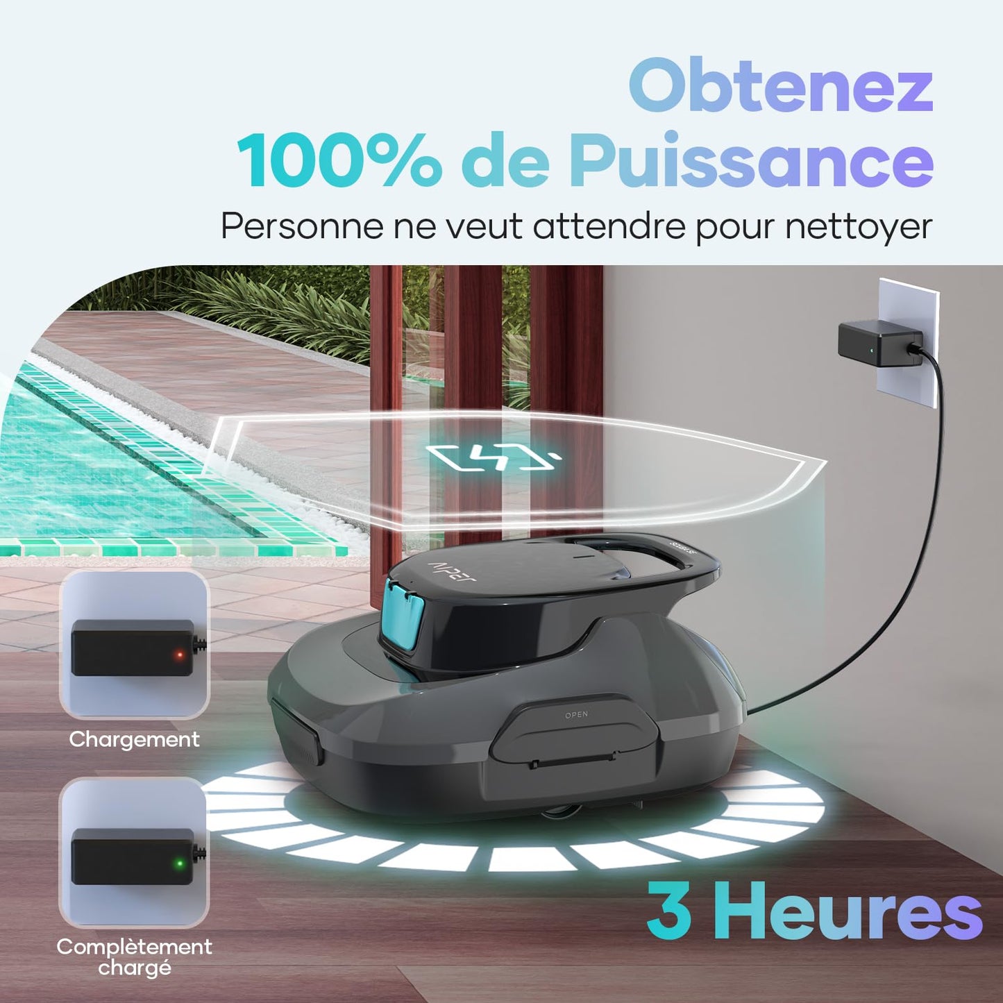 AIPER Kabelloser Poolroboter Akku – 90 Min Laufzeit, Doppelantrieb, Selbstparkfunktion, 80 m²