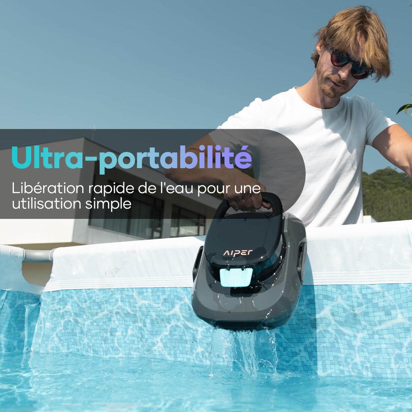 AIPER Kabelloser Poolroboter Akku – 90 Min Laufzeit, Doppelantrieb, Selbstparkfunktion, 80 m²