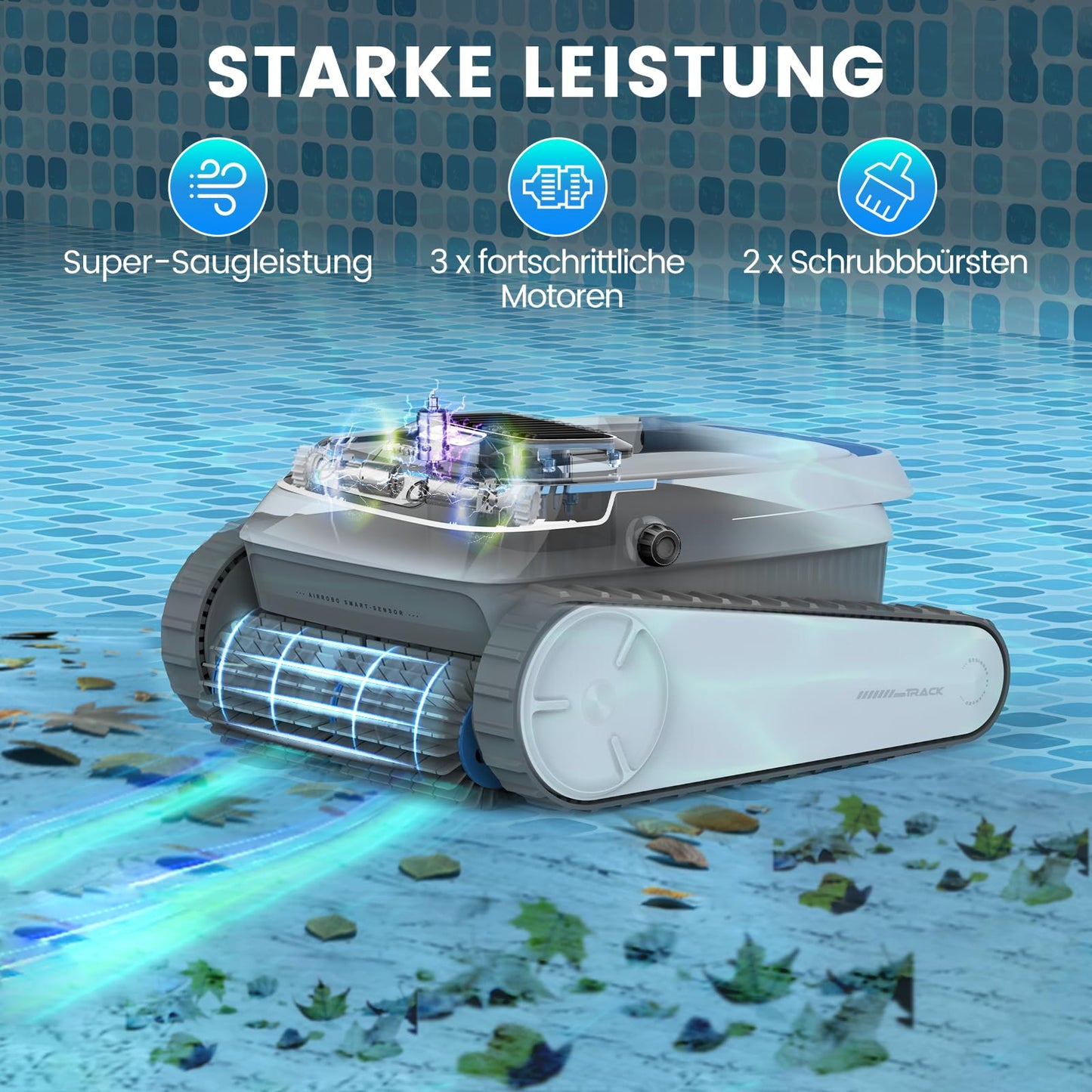 Pool-Royal Poolroboter PC10 Akku, Model 2025, Poolsauger, Kabellos, Autoparken und Wandklettern 3 Motoren 120 Minuten Batterielaufzeit für Schwimmbecken Boden, Wand, Wasserlinie