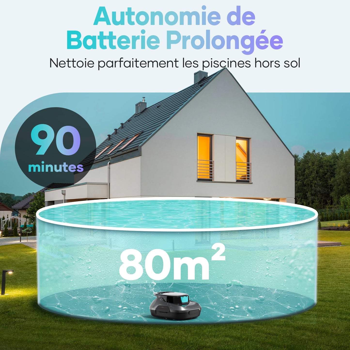AIPER Kabelloser Poolroboter Akku – 90 Min Laufzeit, Doppelantrieb, Selbstparkfunktion, 80 m²